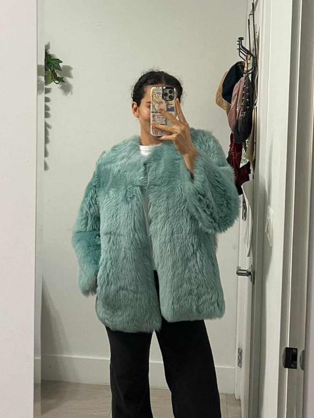 Gucci Reversible soft and warm teal blue / mint green faux fur coat